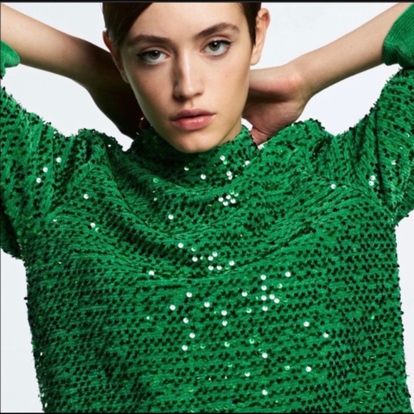 Zara Sweaters - Zara Green Sequin Turtleneck Sweater